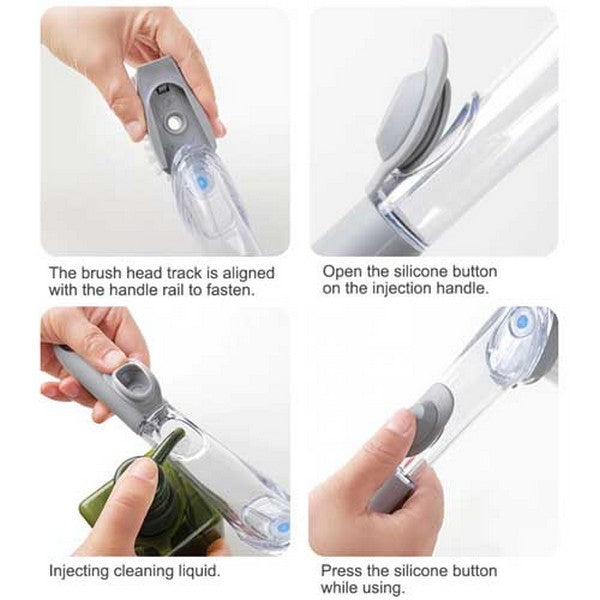 Push Button Liquid Soap Dishwashing Brush