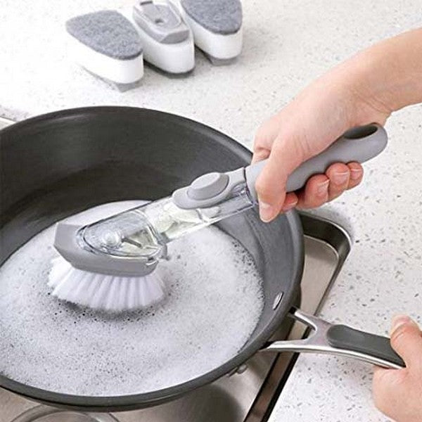 Push Button Liquid Soap Dishwashing Brush